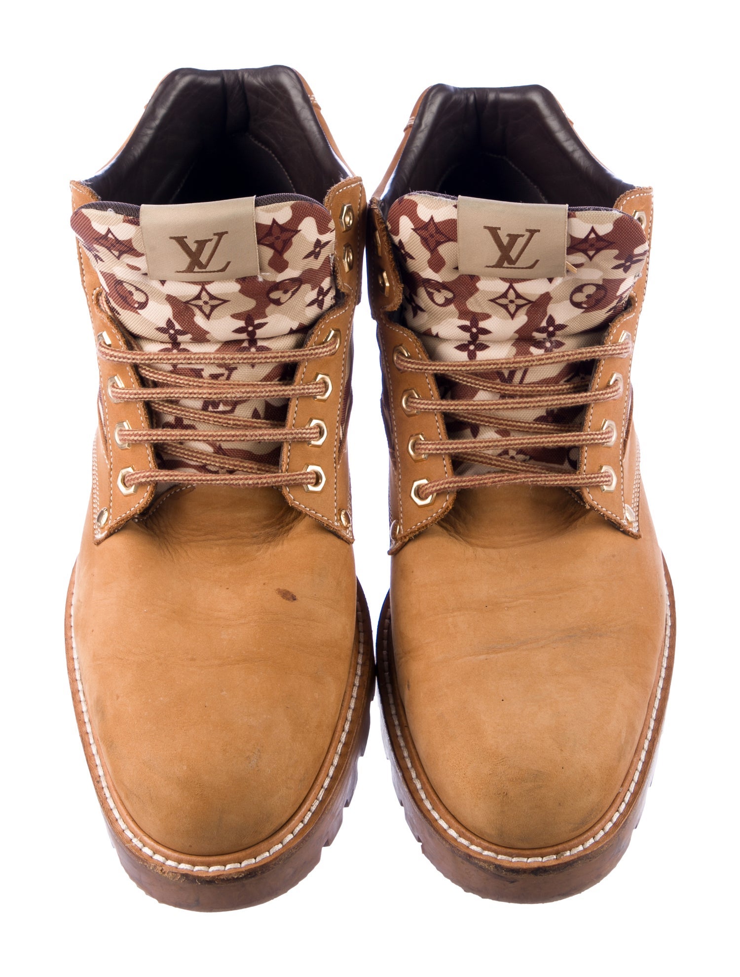 Louis Vuitton Nubuck Printed Lace-Up Boots